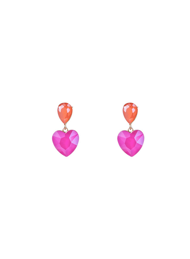 Day & Eve oorbellen E5003-3 Koraal/Fuchsia/Goudkleurig