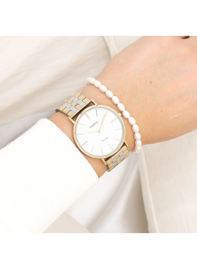 OOZOO Vintage horloge C20402 Zilver-/Goudkleurig/Wit