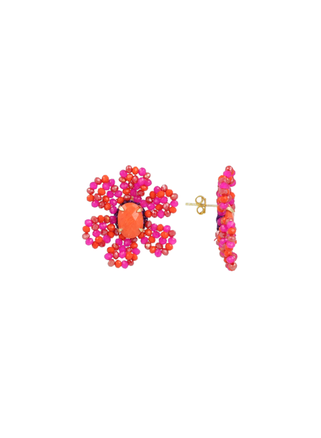 LOTT. oorbellen Madelief Bloem M Fuchsia Mix/Goud verguld