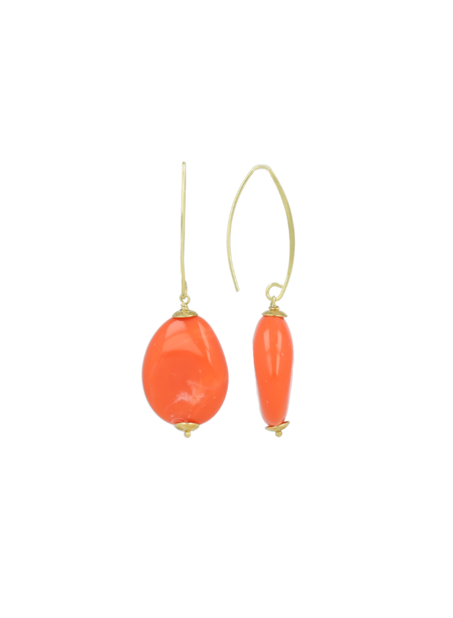 LOTT. oorbellen Amber Druppel Koraalrood/Goud verguld