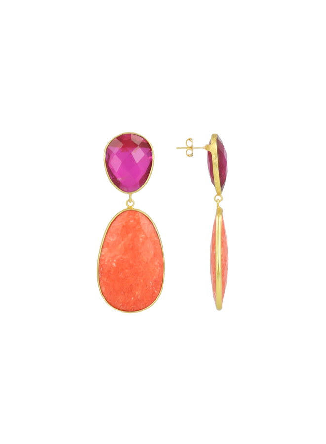 LOTT. oorbellen Doris Ovaal M Fuchsia/Oranje/Goud verguld