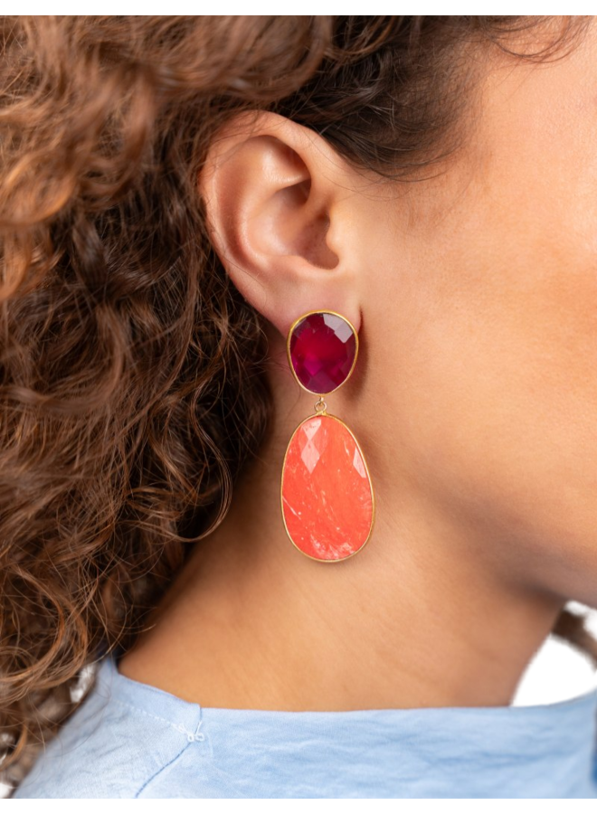 LOTT. oorbellen Doris Ovaal M Fuchsia/Oranje/Goud verguld