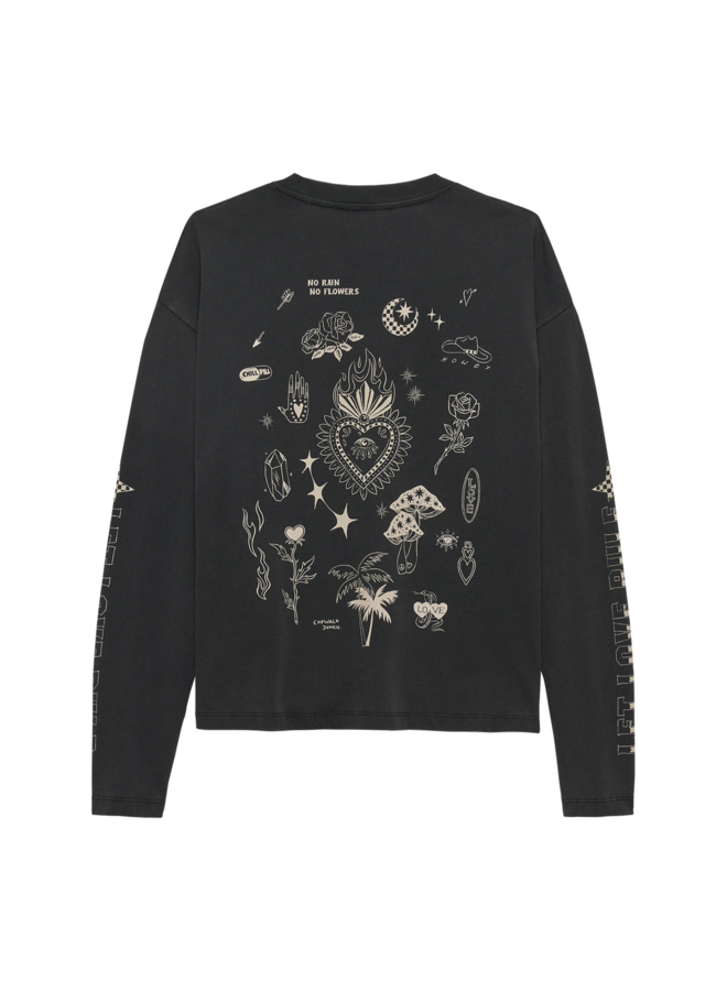 Top Longsleeve Graphic Faded Dark Grey