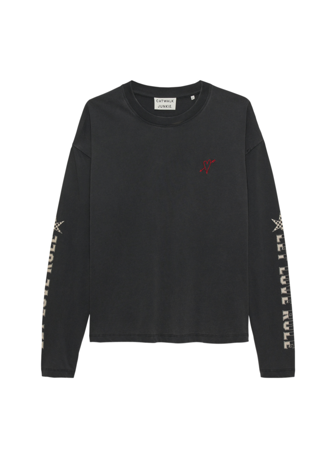 Top Longsleeve Graphic Faded Dark Grey