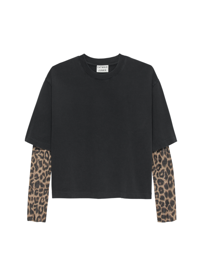 Top Leopard Mesh Faded Dark Grey