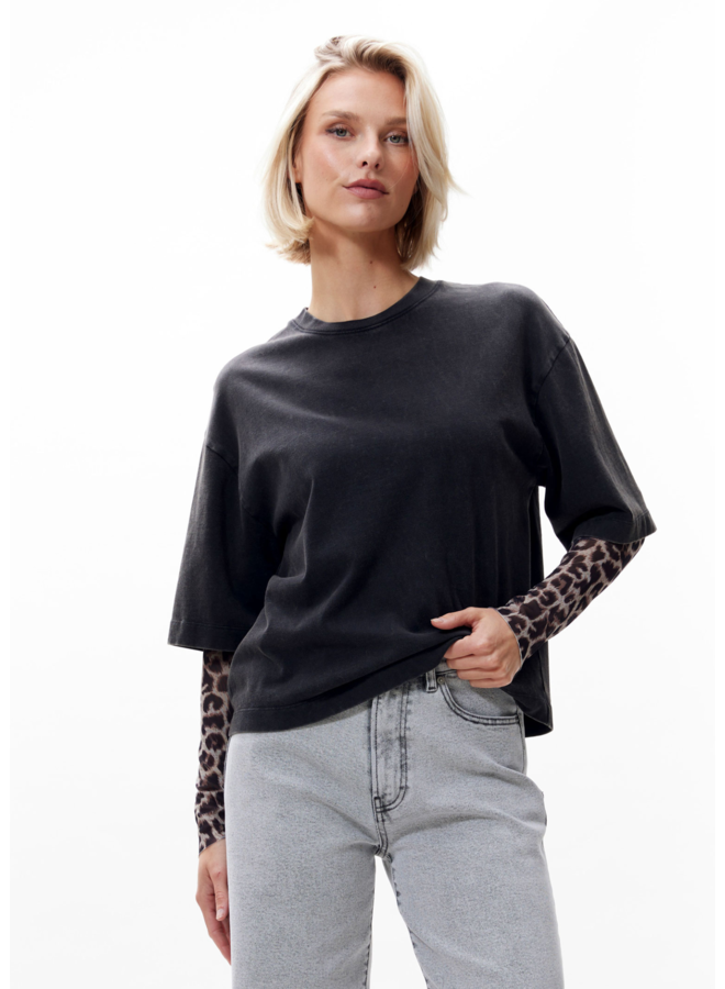 Top Leopard Mesh Faded Dark Grey