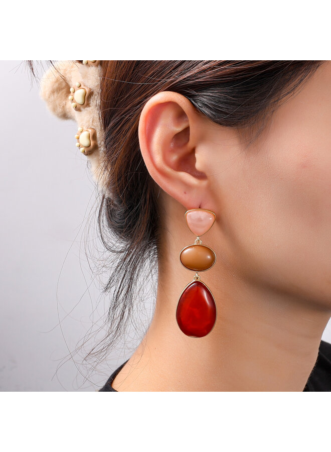 Day & Eve oorbellen E55013-2 Rood/Goudkleurig