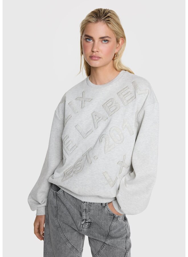 Sweater Text Patches Light Grey Melange