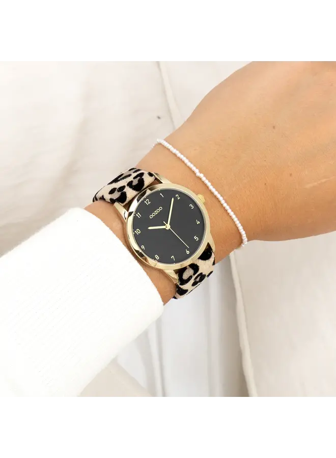 OOZOO Timepieces horloge C11373 Luipaard/Goudkleurig/Zwart