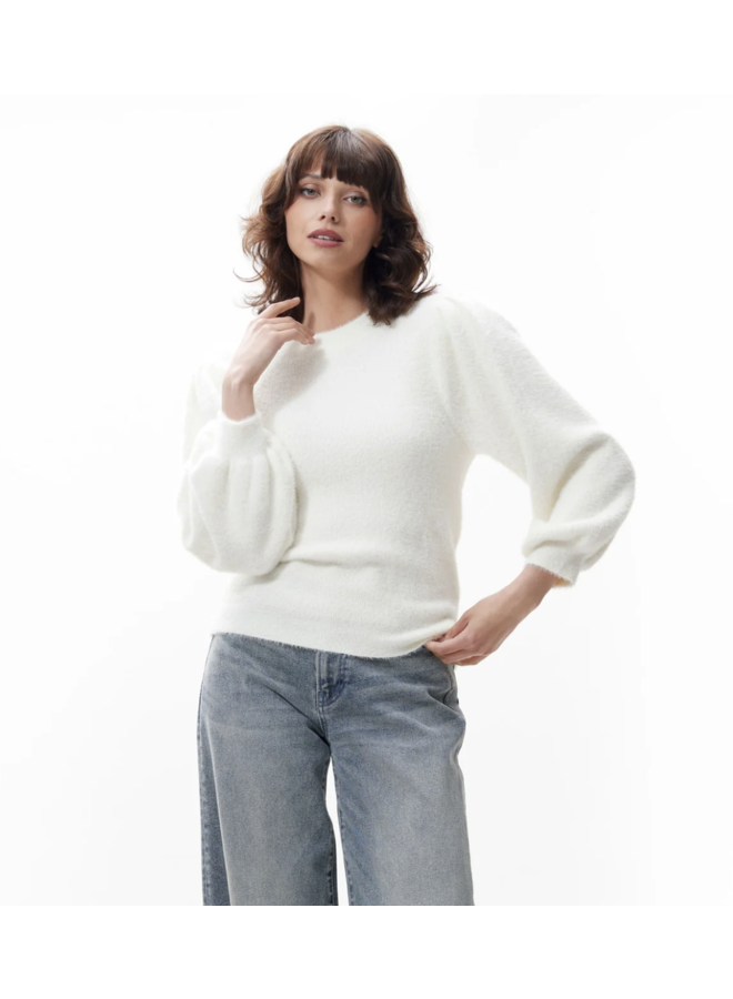 Trui Fuzzy Puff Sleeve Off White