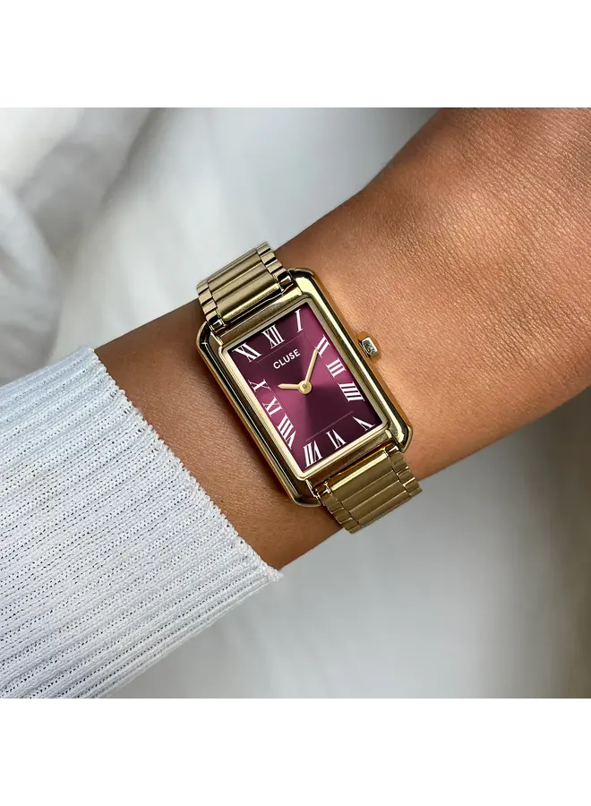 CLUSE horloge Belisenna Goudkleurig/Wijnrood