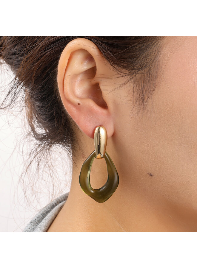 Day & Eve oorbellen E55038-2 Groen/Goudkleurig