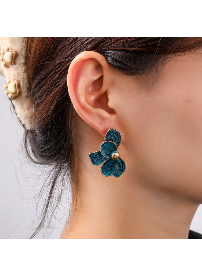 Day & Eve oorbellen E55032-3 Blauw/Goudkleurig