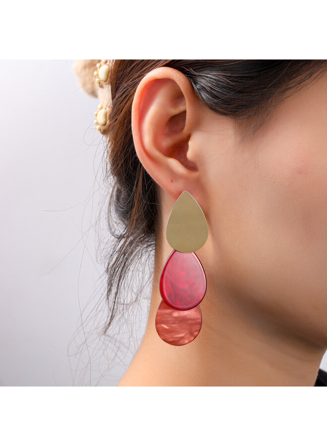 Day & Eve oorbellen E55023-3 Roze/Rood/Goudkleurig