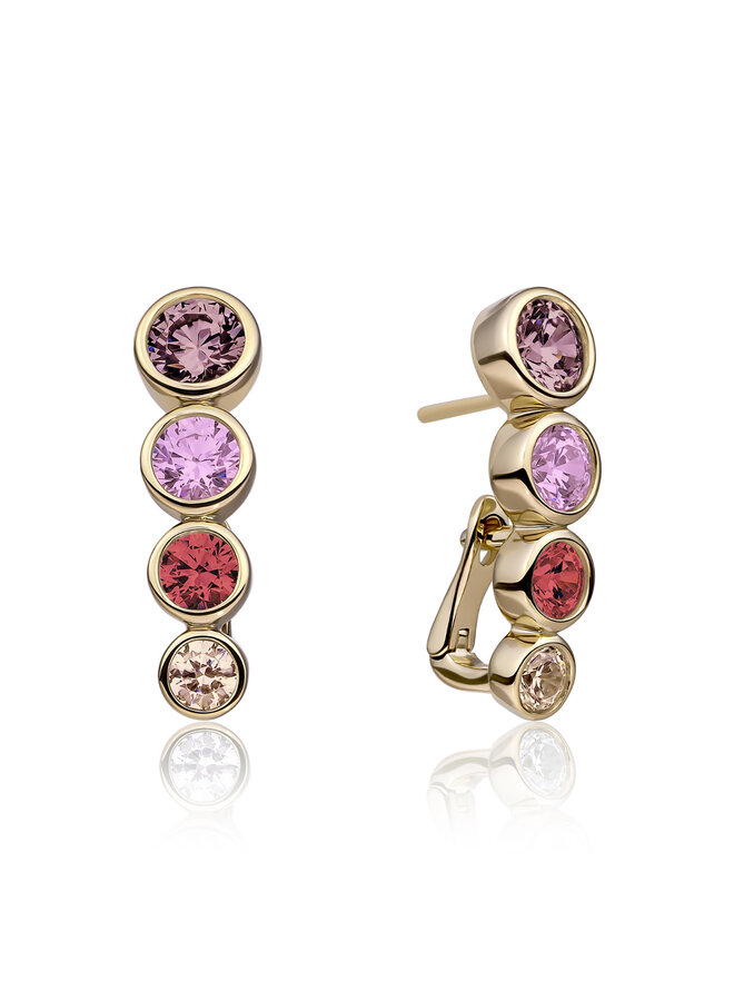 Sparkling Jewels oorstekers Tube Push Back Multi CZ Goudkleurig