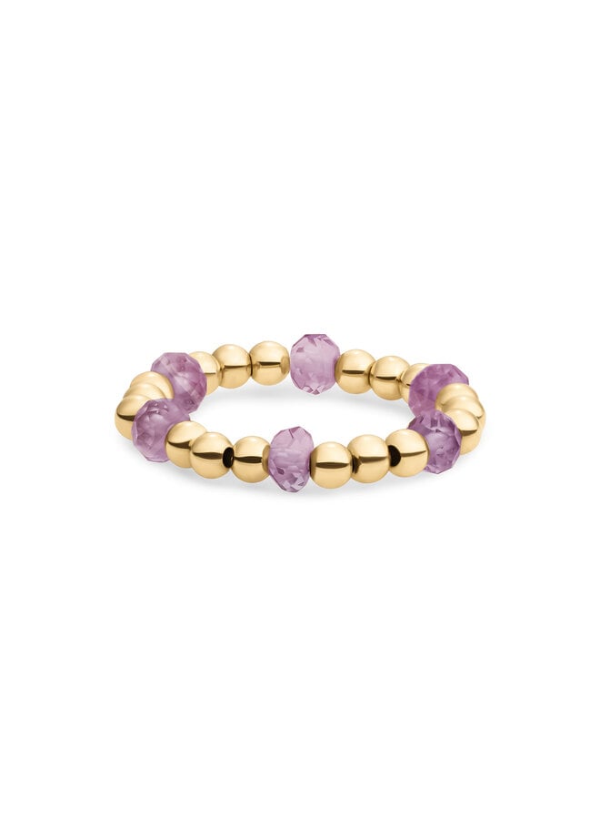 Sparkling Jewels ring Facet Roundel Aubergine Goudkleurig