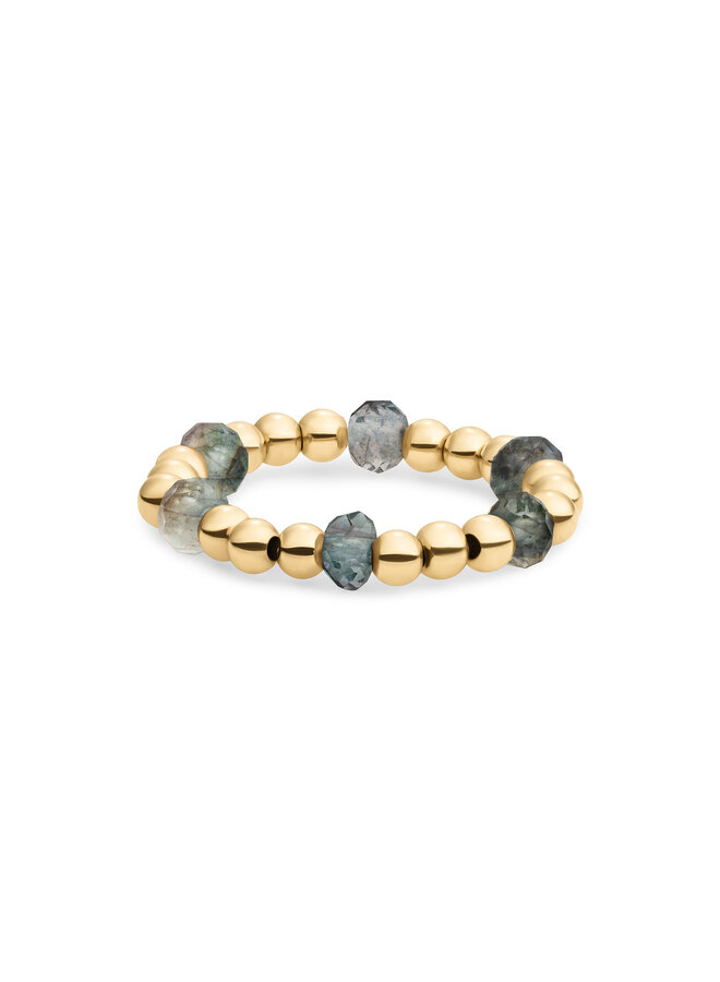 Sparkling Jewels ring Facet Roundel Labradorite Goudkleurig
