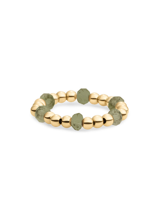 Sparkling Jewels ring Facet Roundel Lime Jade Goudkleurig