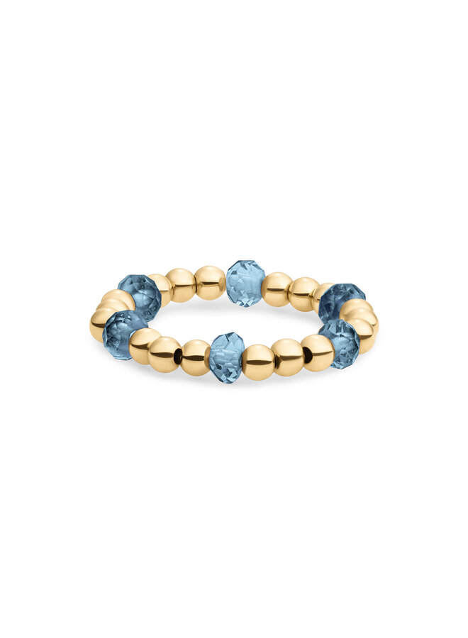 Sparkling Jewels ring Facet Roundel Ocean Topaz Quartz Goudkleurig