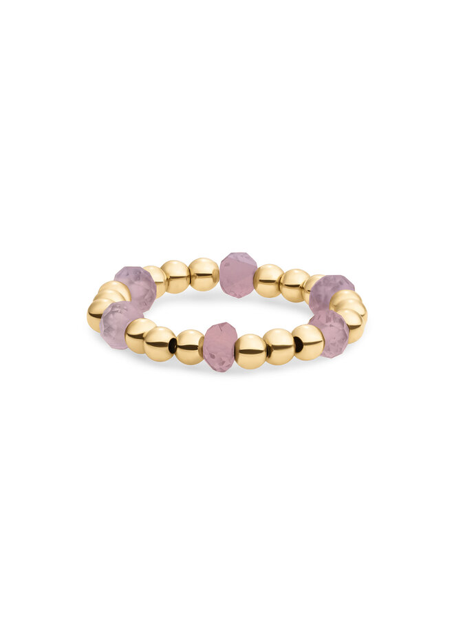 Sparkling Jewels ring Facet Roundel Pink Opalite Goudkleurig