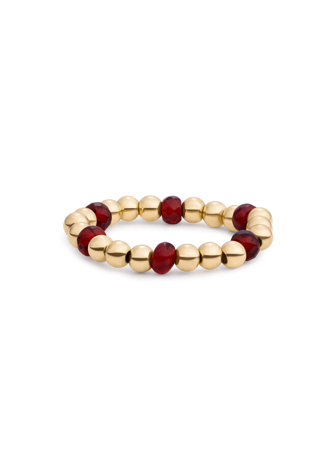 Sparkling Jewels ring Facet Roundel Ruby Quartz Goudkleurig