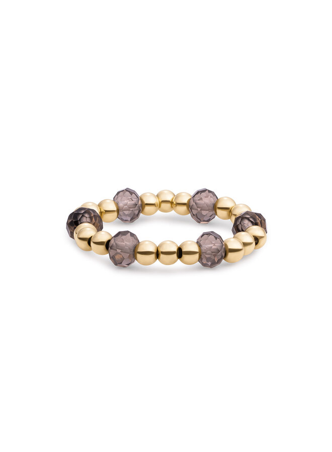 Sparkling Jewels ring Facet Roundel Smoky Quartz Goudkleurig