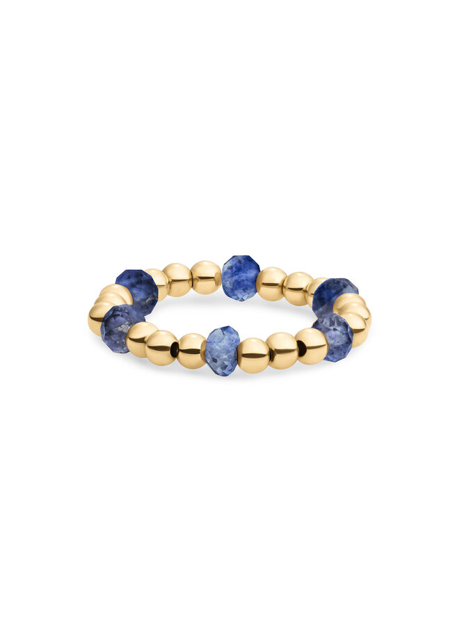 Sparkling Jewels ring Facet Roundel Sodalite Goudkleurig