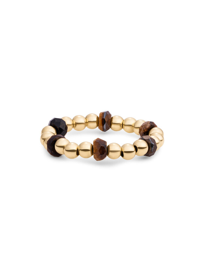 Sparkling Jewels ring Facet Roundel Tiger Eye Goudkleurig