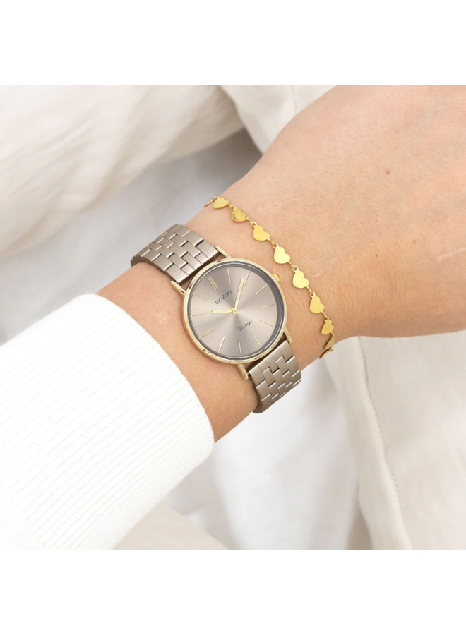 OOZOO Vintage horloge C20409 Taupe/Goudkleurig