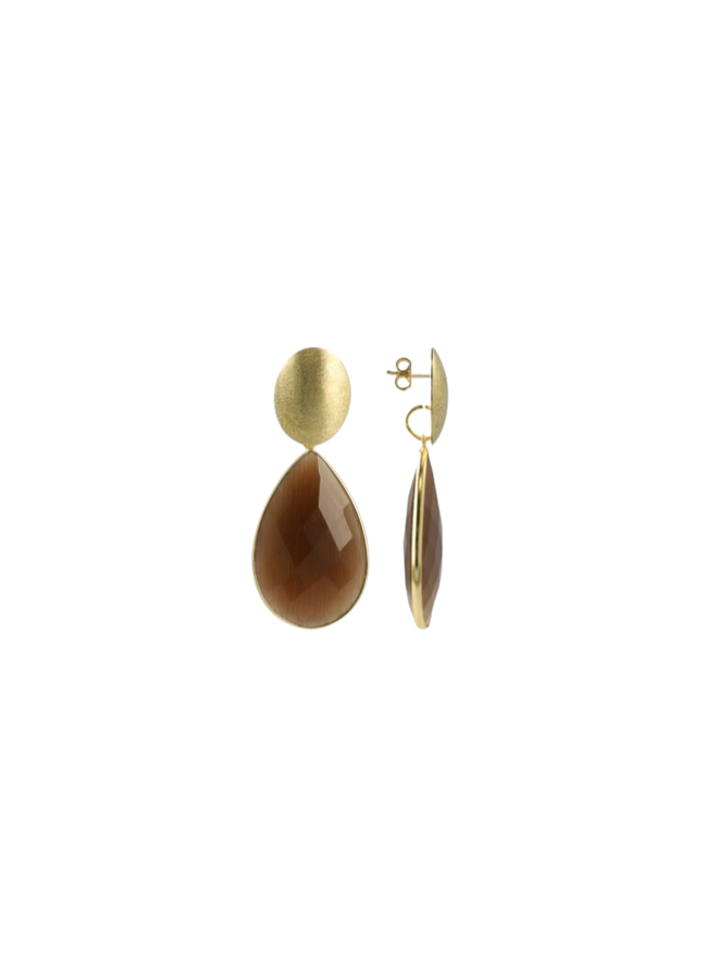 LOTT. oorbellen Rae Druppel XL Bruin/Goud Verguld