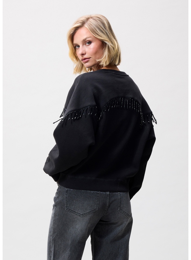 Sweater Beaded Fringed Black