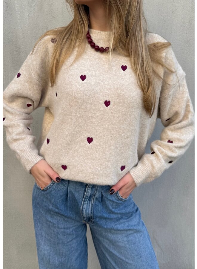 Trui Sophie Beige/Aubergine Onesize