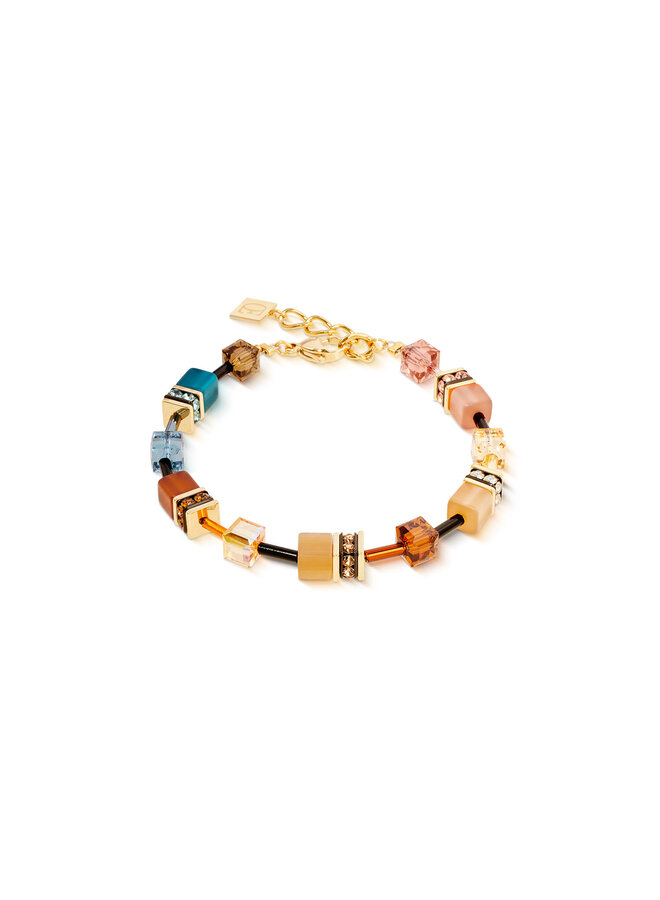 COEUR de LION armband 2838/1131 Bruin/Petrol/Goud Verguld
