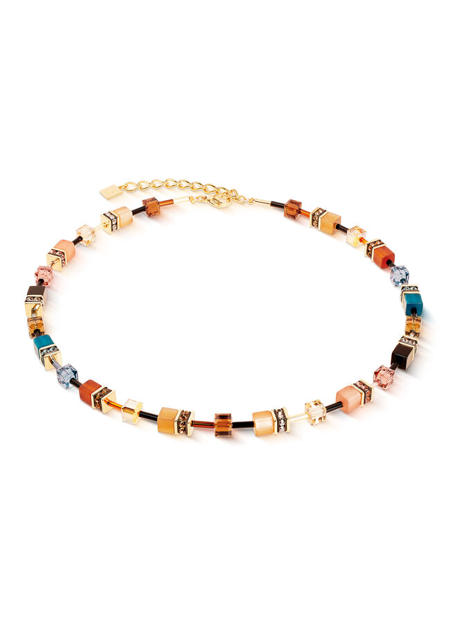 COEUR de LION ketting 2838/1131 Bruin/Petrol/Goud Verguld