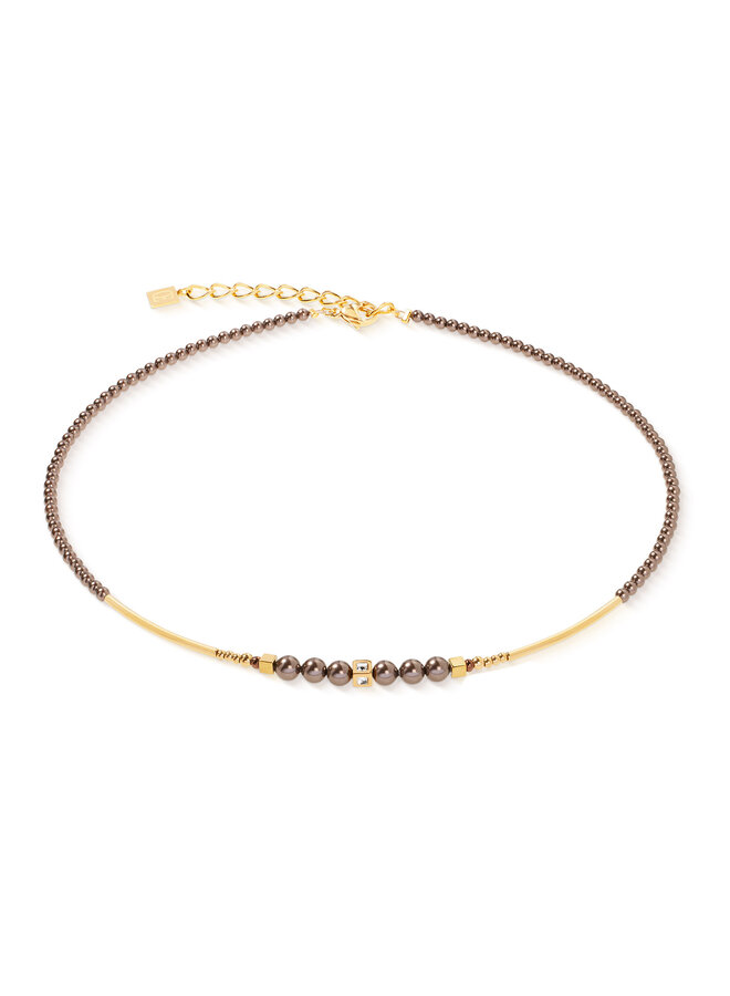 COEUR de LION ketting 4312/1100 Bruin/Goud Verguld