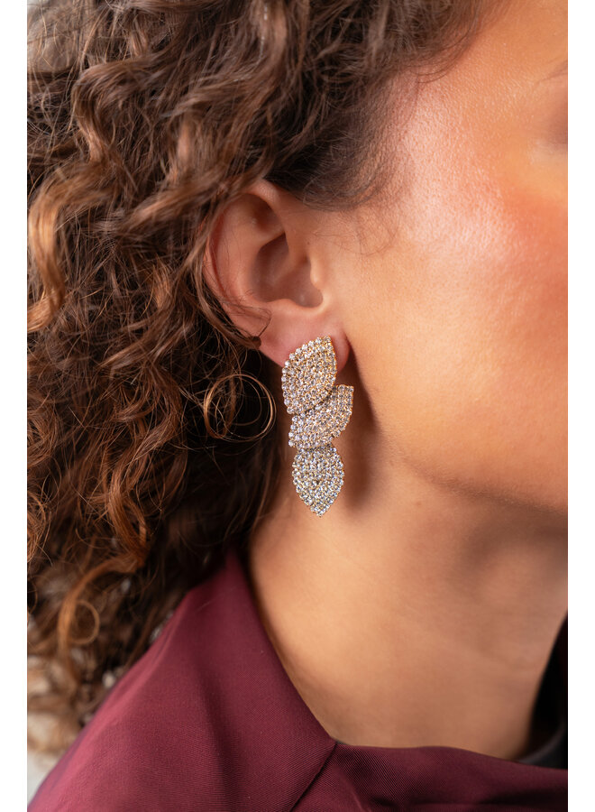 LOTT. oorbellen Sil Triple Crystal/Goud Verguld