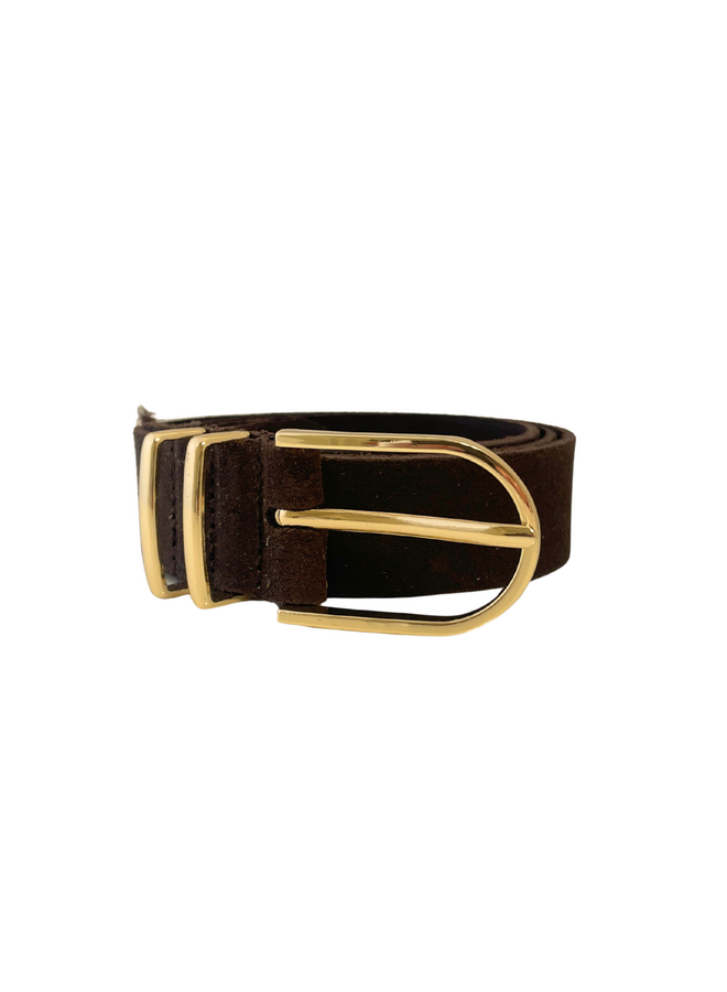 Elvy riem Suède 30496 Bruin/Goudkleurig
