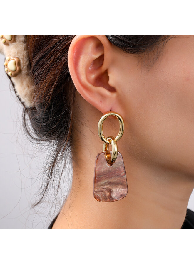 Day & Eve oorbellen E55020-3 Bruin/Goudkleurig