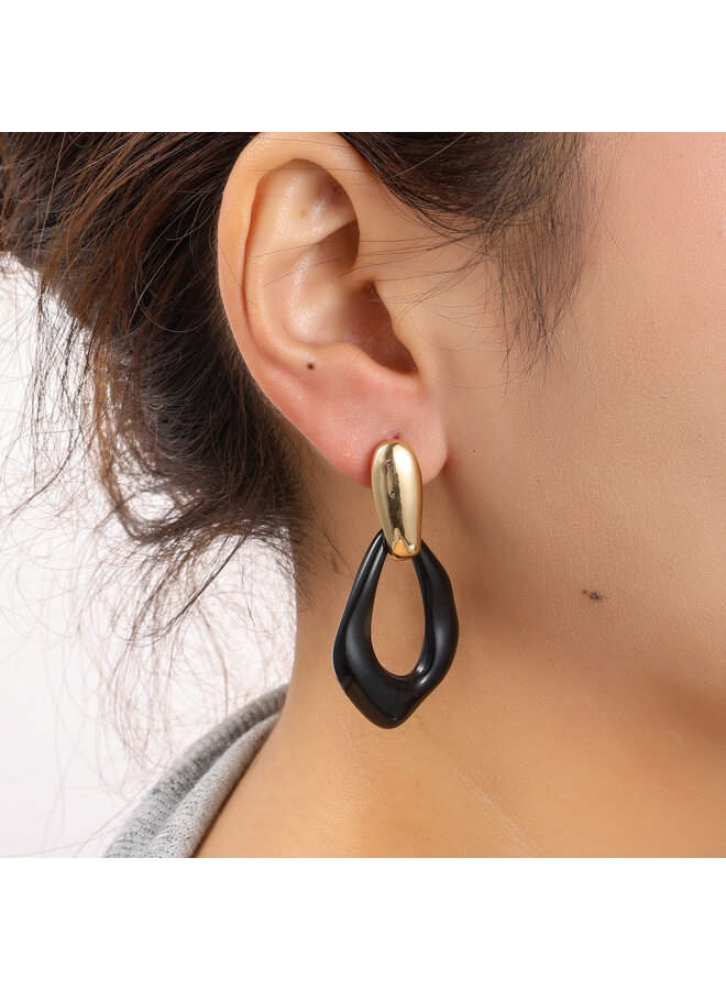 Day & Eve oorbellen E55038-1 Zwart/Goudkleurig