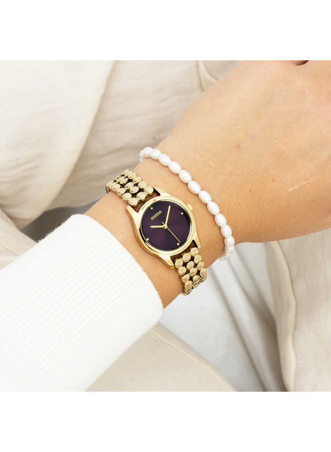 OOZOO Timepieces horloge C11633 Goudkleurig/Bordeaux