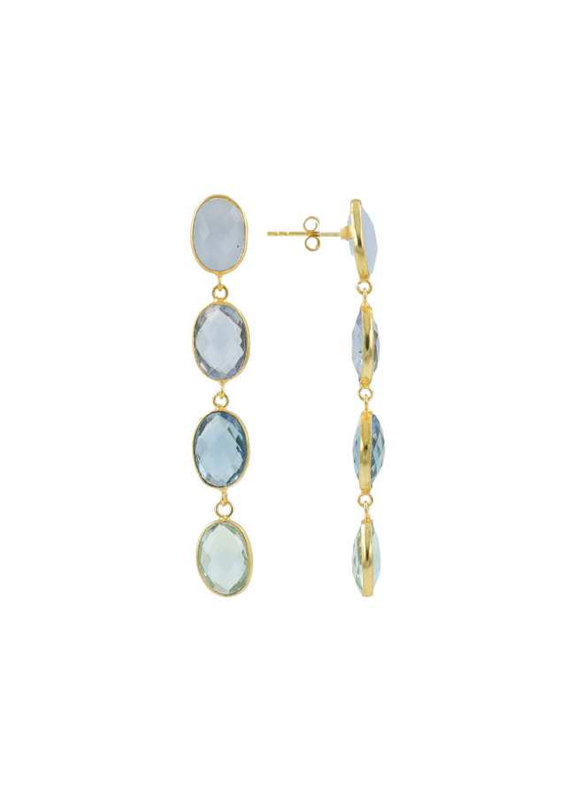 LOTT. oorbellen Four Stones Blue Aura Mix/Goud Verguld