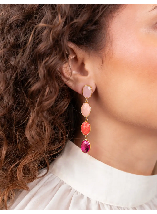 LOTT. oorbellen Anya Fuchsia Roze Mix/Goud Verguld