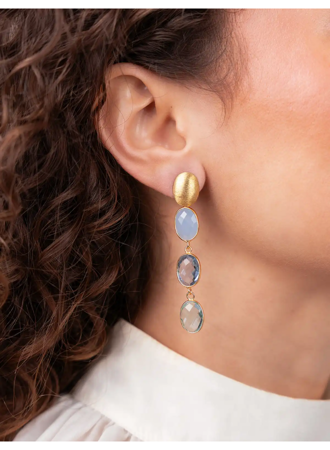 LOTT. oorbellen Three Stones Blue Aura Mix/Goud Verguld