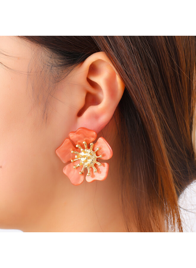 Day & Eve oorbellen E60057-4 Koraal/Goudkleurig