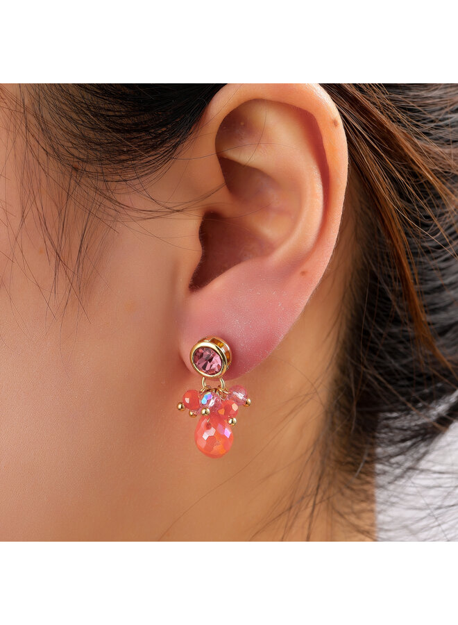 Day & Eve oorbellen E60101-5 Koraal Mix/Goudkleurig