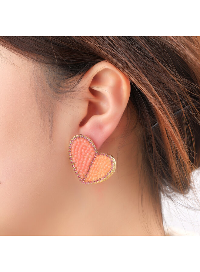 Day & Eve oorbellen E60115-3 Koraal/Goudkleurig