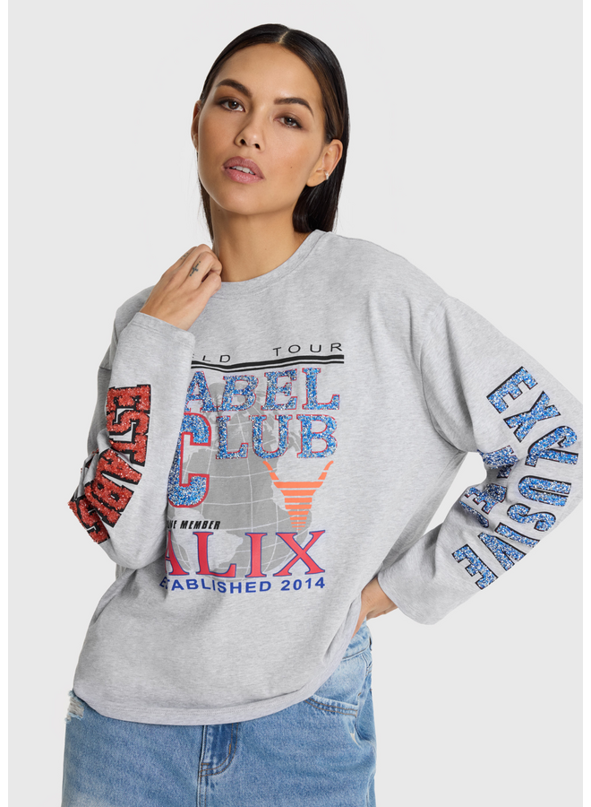 Top Fancy Print Light Grey Melange