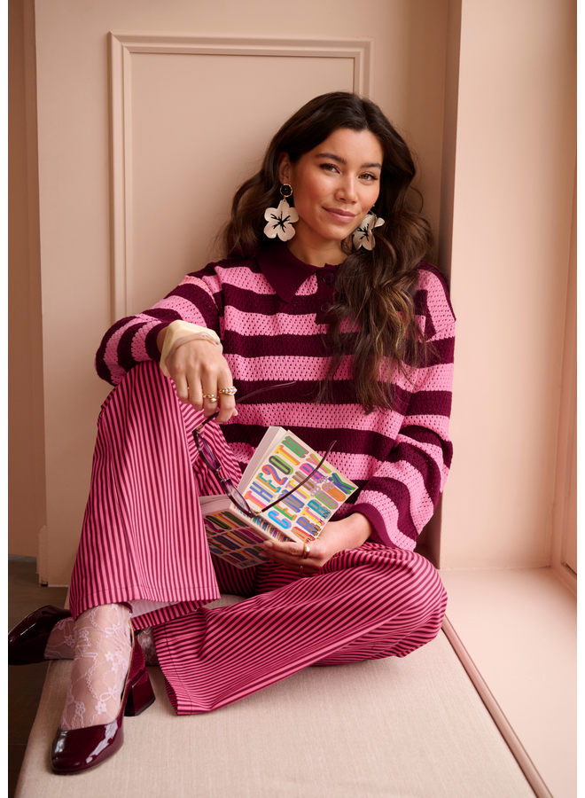 Trui Agnes Burgundy/Coral Pink