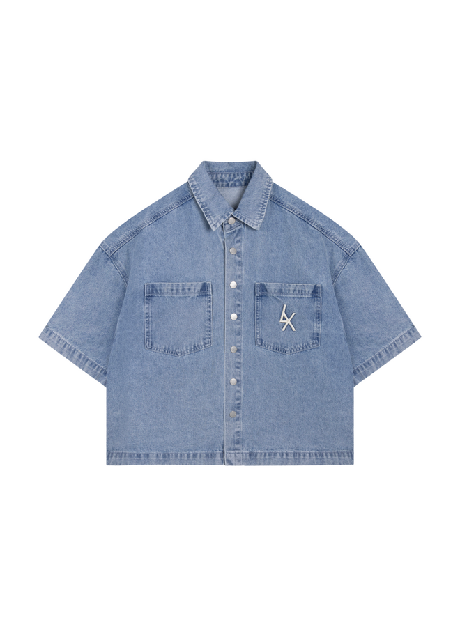 Blouse Short Sleeve Light Blue Denim