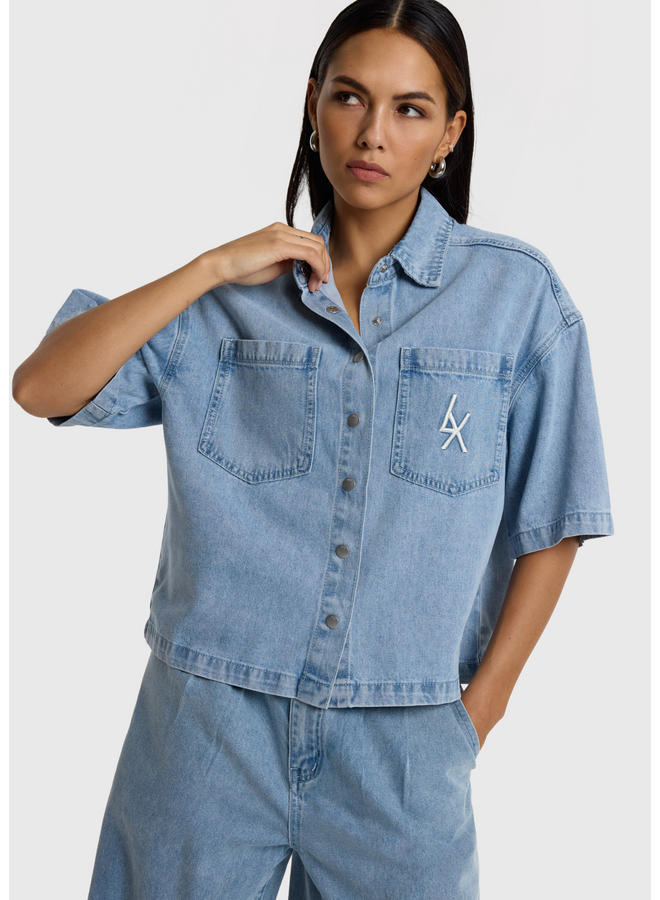 Blouse Short Sleeve Light Blue Denim